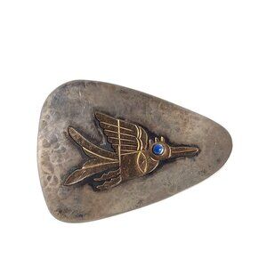 Vtg Peruvian Sterling Silver 18k Lapis Modernist Bird Pendant Brooch 11.5g 2"